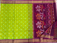Green with Purple Pochampally Ikkat Silk Cotton (SICO Pattu)
