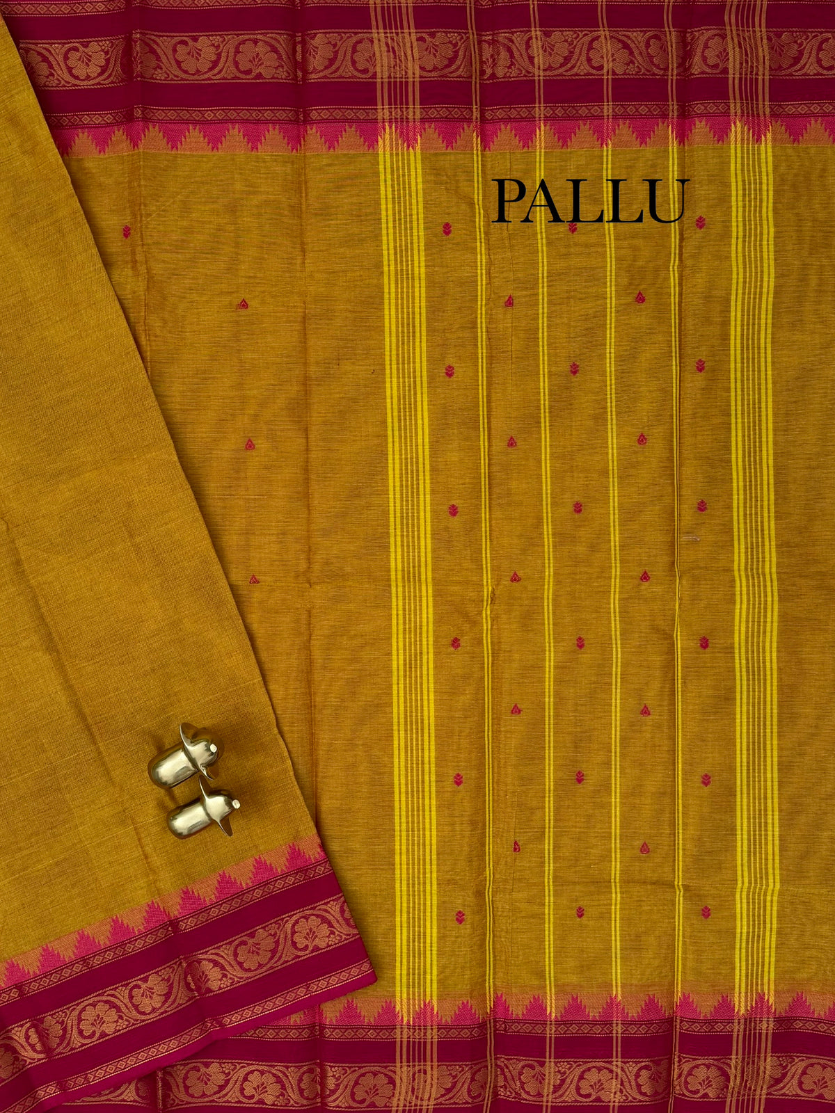 Chettinad Cotton Sarees - Dual Shade Mustard Yellow with Pink