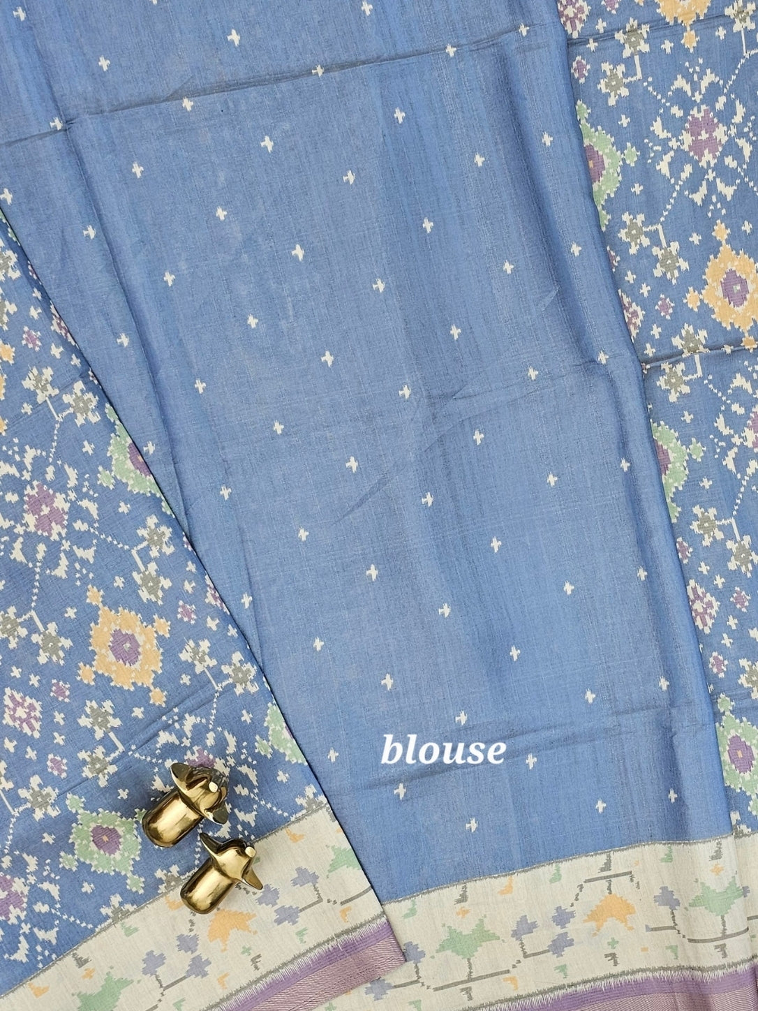 Patola Inspried Semi Tussar Saree  - Pastel Blue