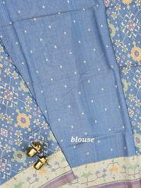 Patola Inspried Semi Tussar Saree  - Pastel Blue
