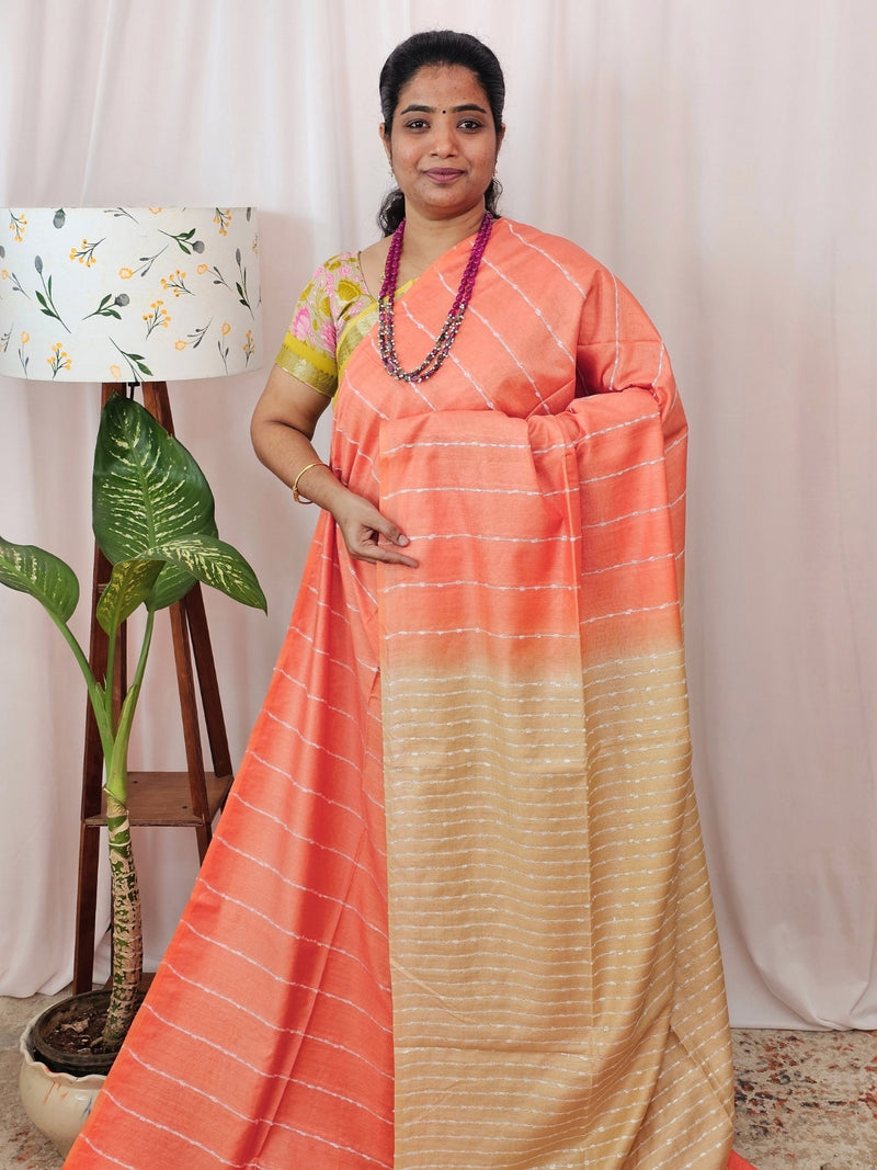Bhagalpuri Fancy Sarees - Orange  with Cream