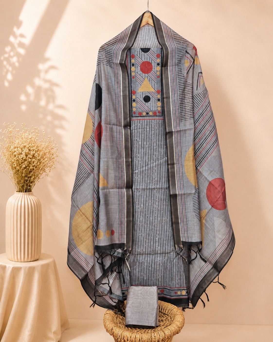 Soft Semi Tussar Unstitched Salwar  – Grey