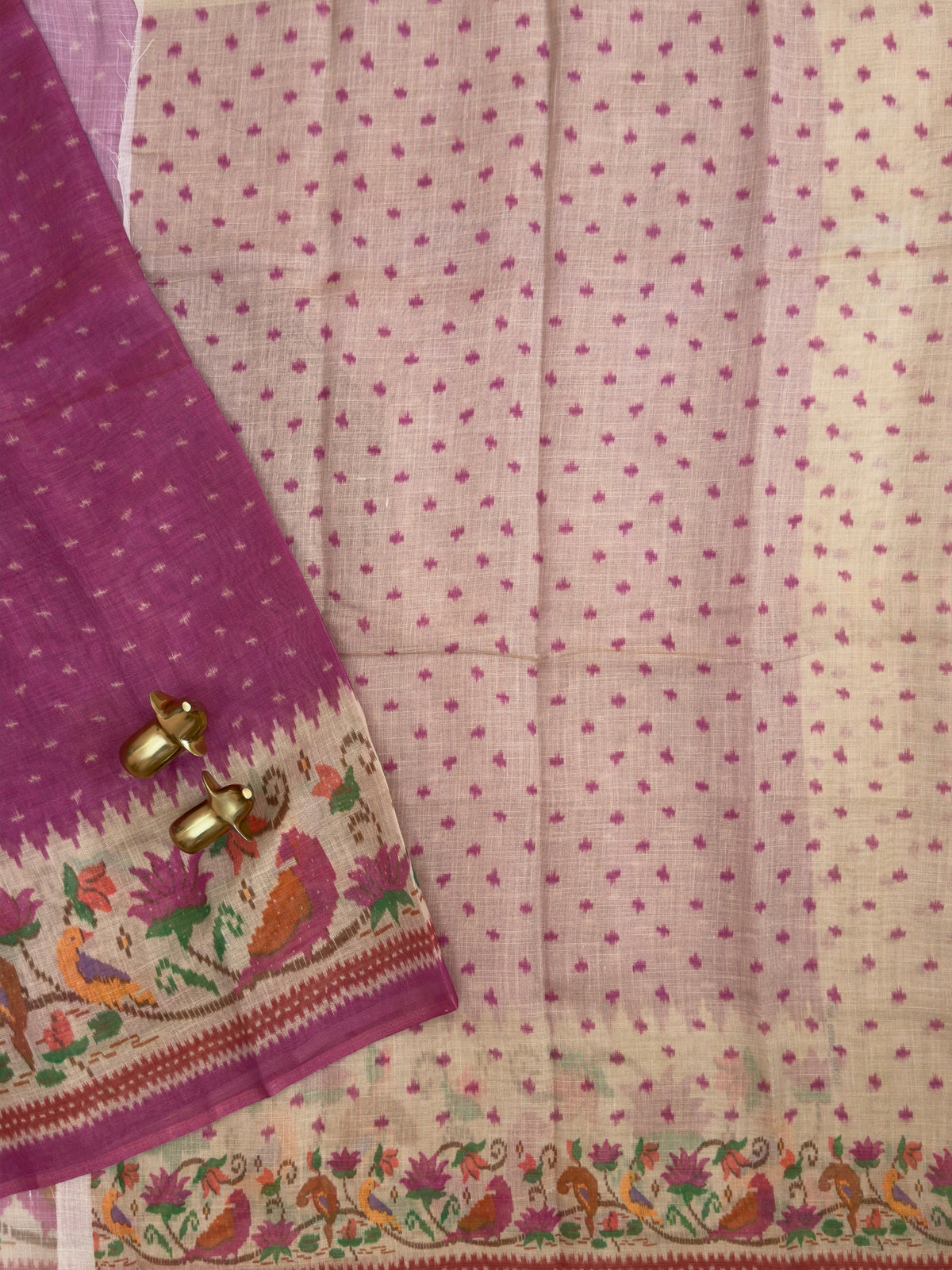 Linen Tissue with Digital Printed Sarees - Magenta Pink