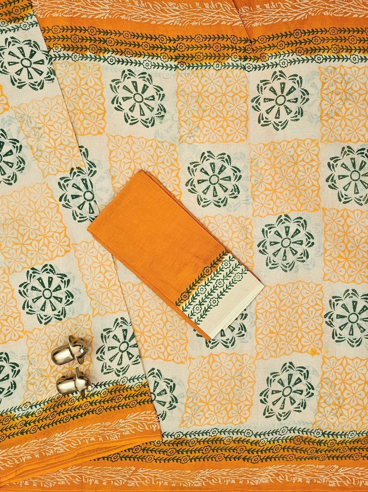 Pure Cotton with Hand Block Prints - Sandal with Orange