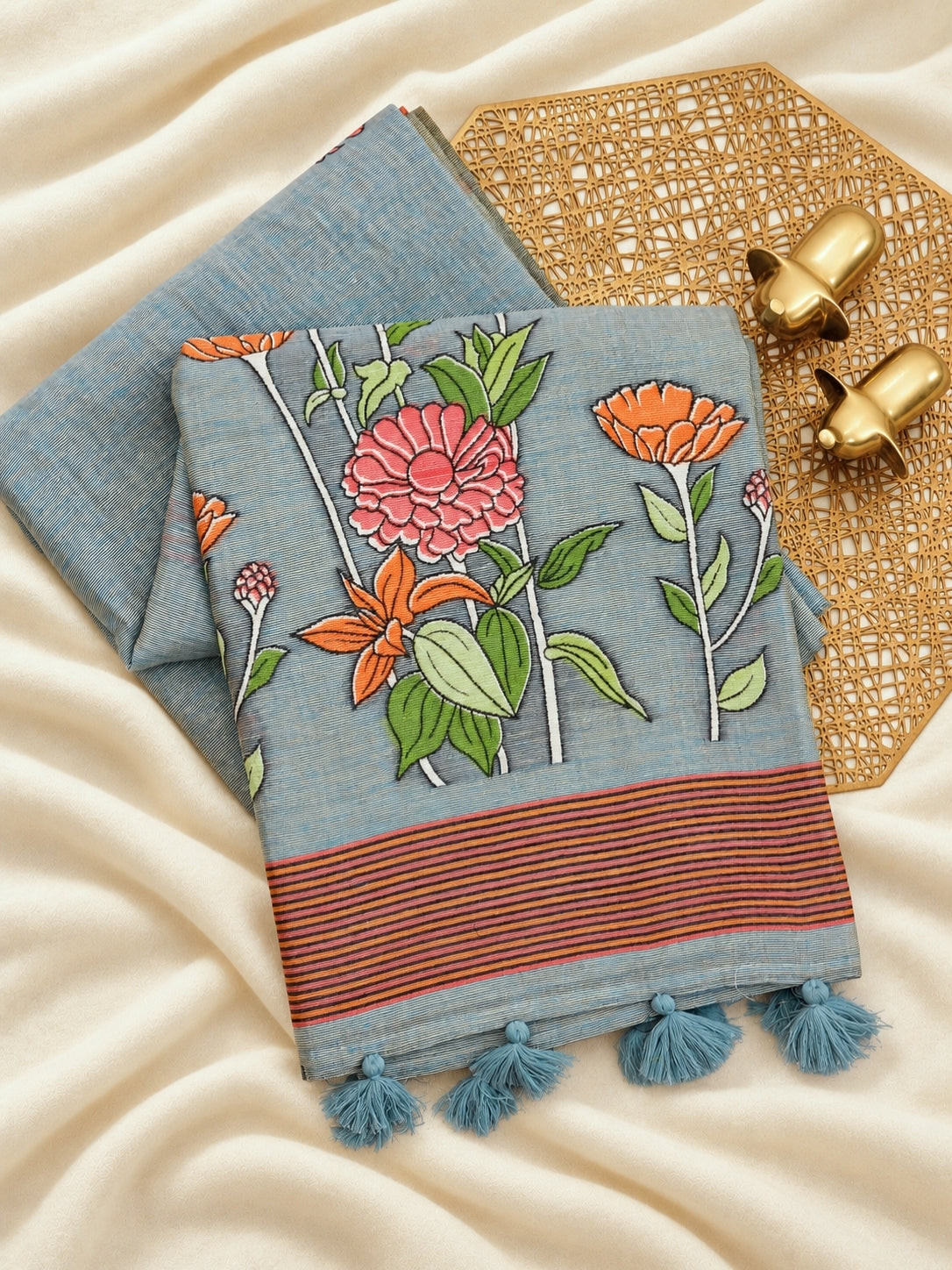 Soft Cotton with Weaving Floral Pattern  - Blue
