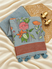 Soft Cotton with Weaving Floral Pattern  - Blue