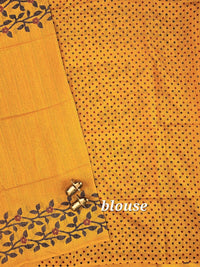 Casual Semi Tussar with Floral Border - Yellow