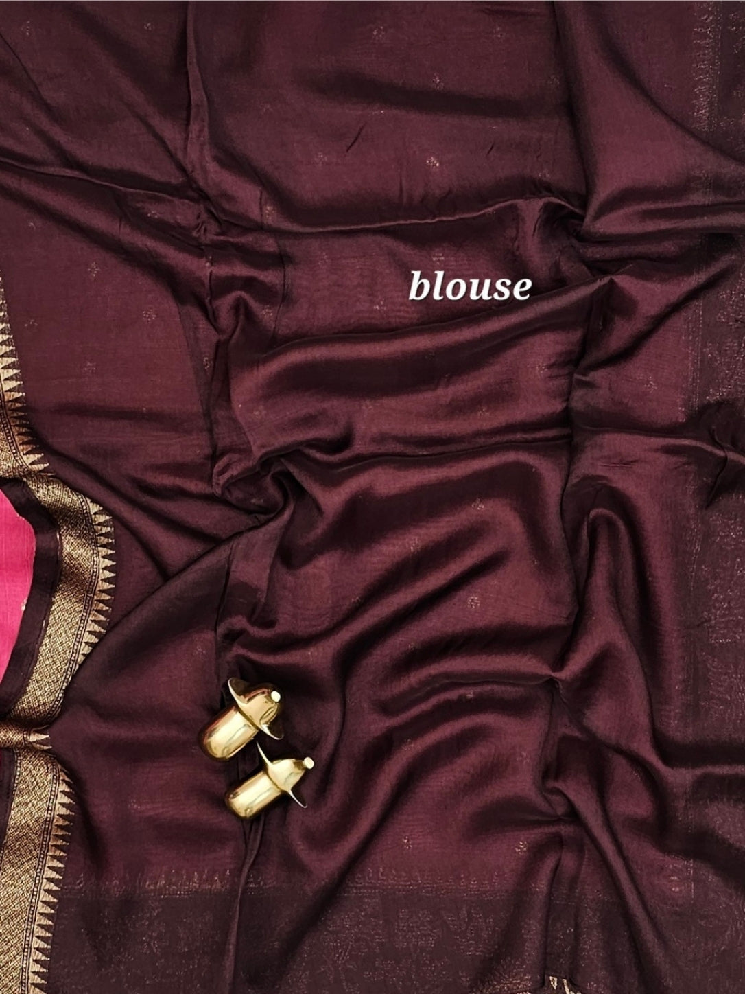 Jute Banarasi Silk Saree - Dark Onion Pink with Dark Brown