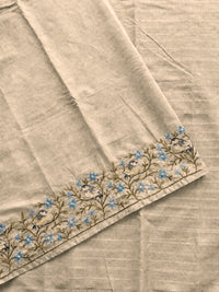 Premium Semi Tussar Zari Woven with Beautiful Emboridery Saree - Cream with Blue