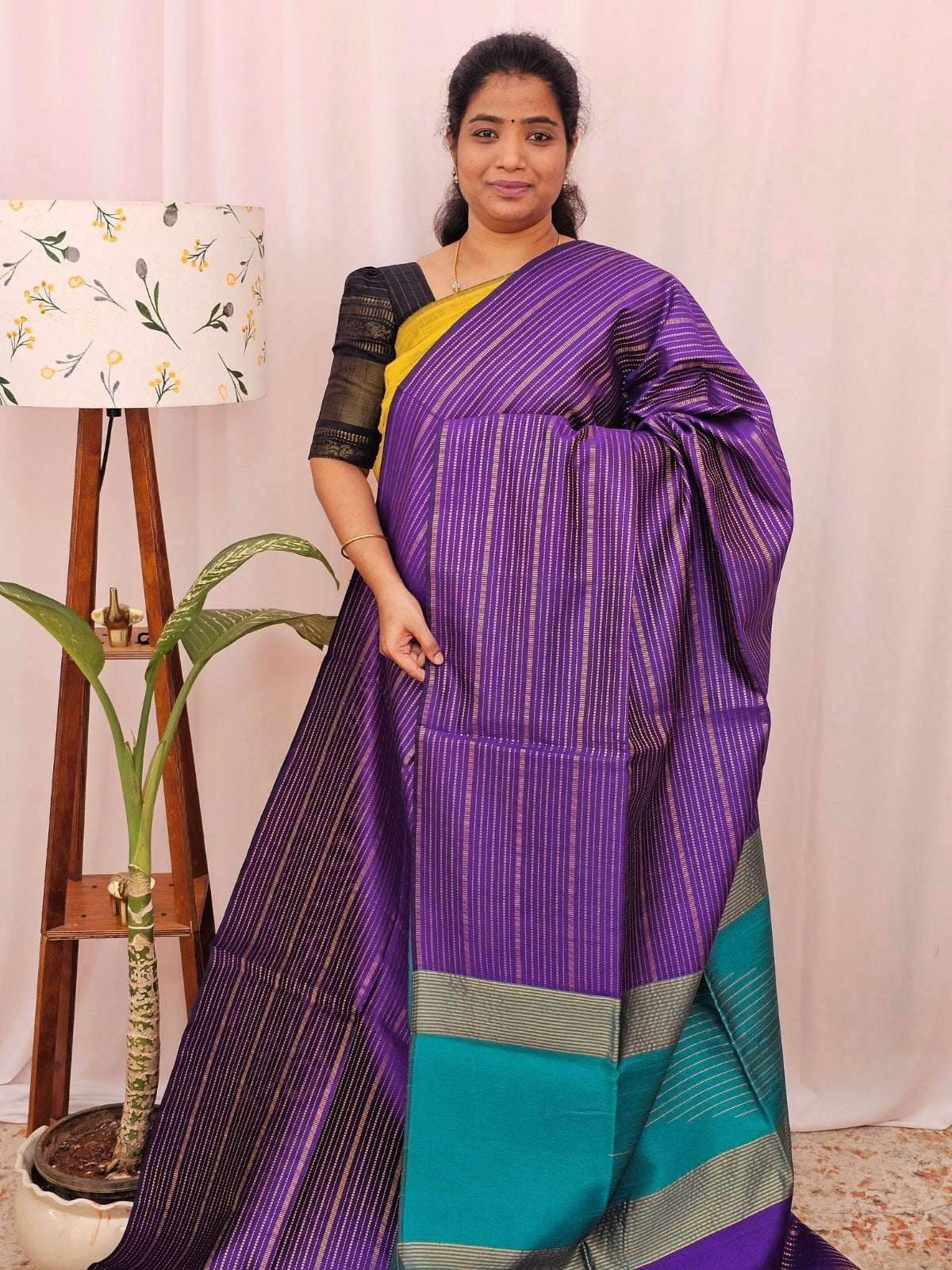Semi Raw Silk - Purple with Blue