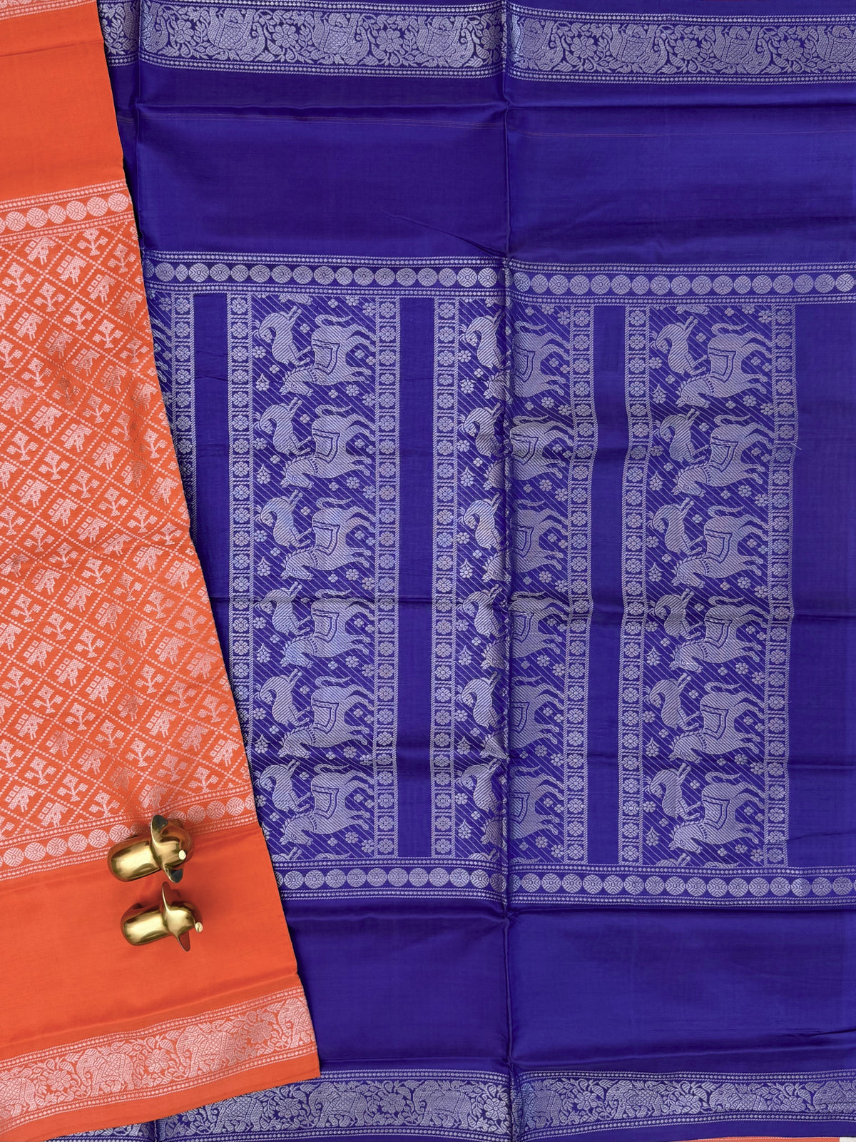 Orange with Blue Vanasingram Pattern Chinnalampattu Saree