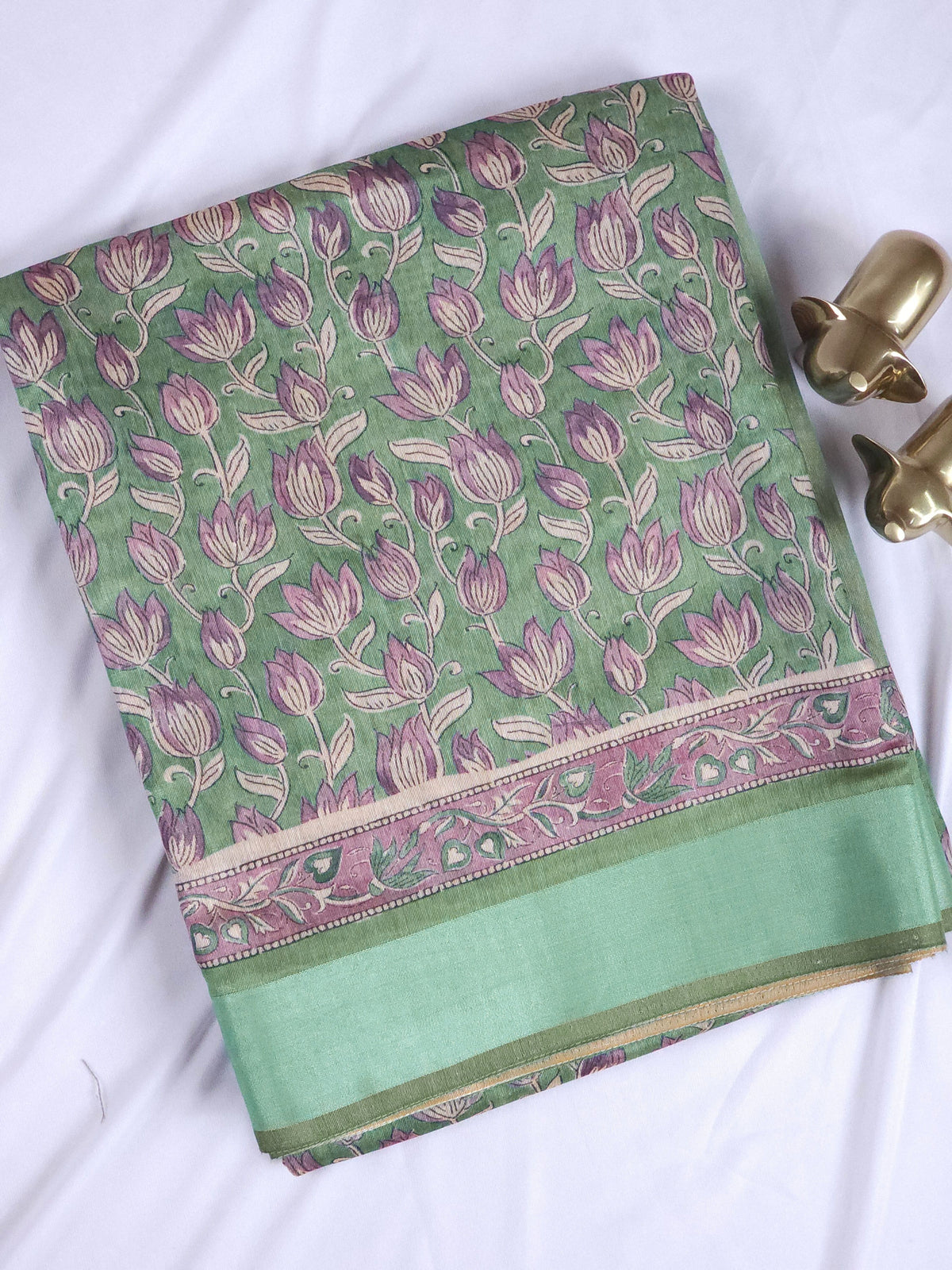 Soft Semi Tussar with Digital Prints - Sea Green