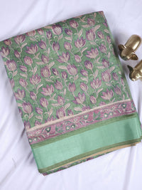 Soft Semi Tussar with Digital Prints - Sea Green