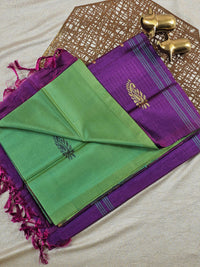 Chinnalampattu Saree with Blouse - Green with Dark Purple
