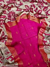 Raw Silk Unstitched Salwar - Pink