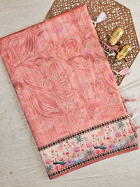 Unique Semi Tussar with Zari Weaving Butti - Peach