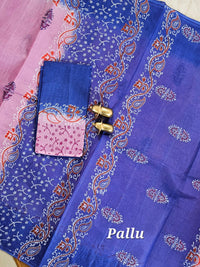 Pure Cotton with Hand Block Prints - Pink with Blue
