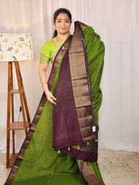 Jute Banarasi Saree - Green with Brown