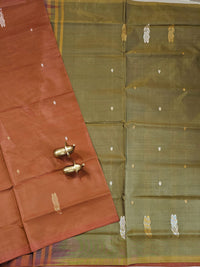 Chinnalampattu Saree - Dark Brown with Dual Shade Greenish Yellow