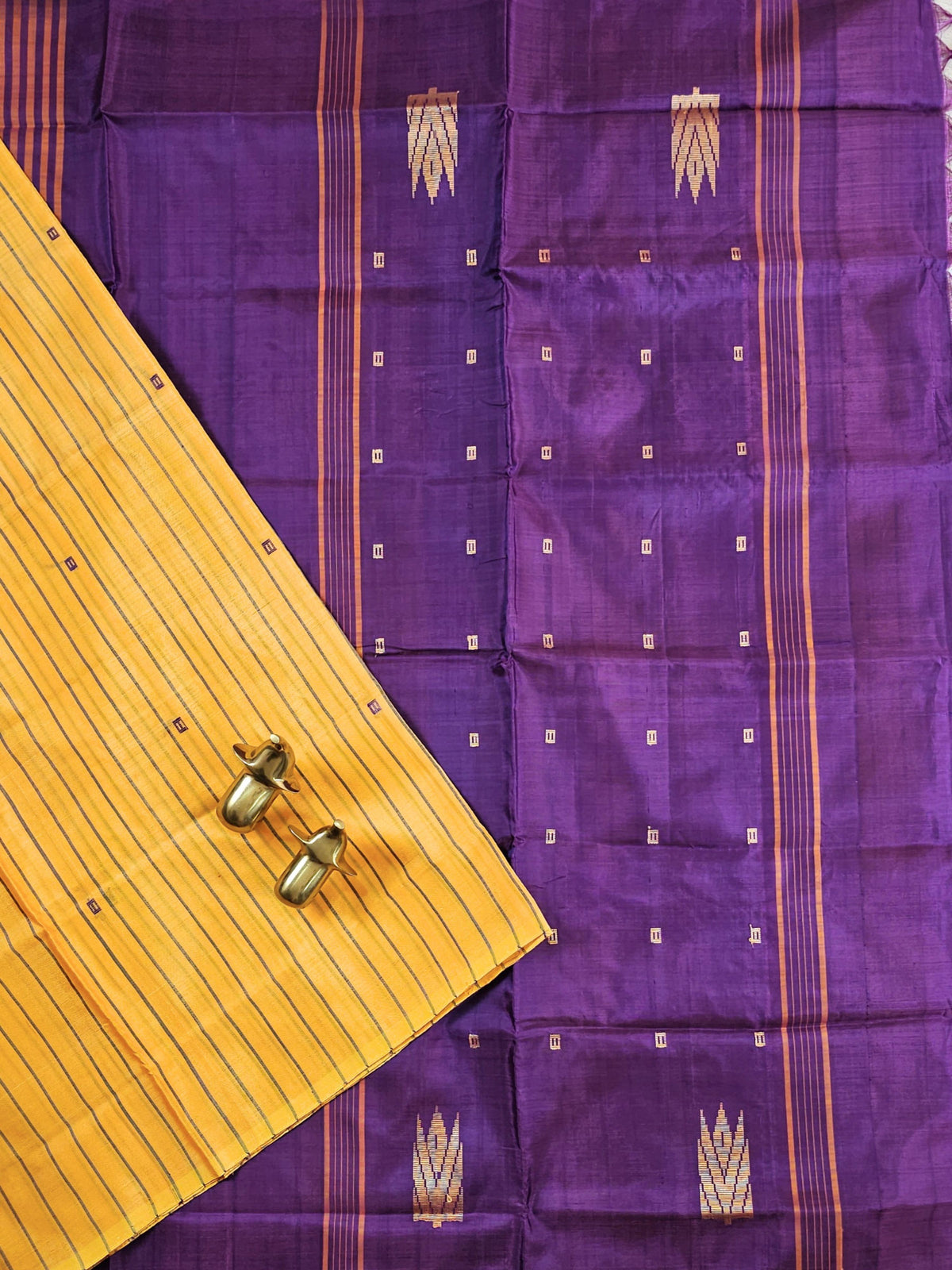 Chinnalampattu Saree - Mustard Yellow with Purple