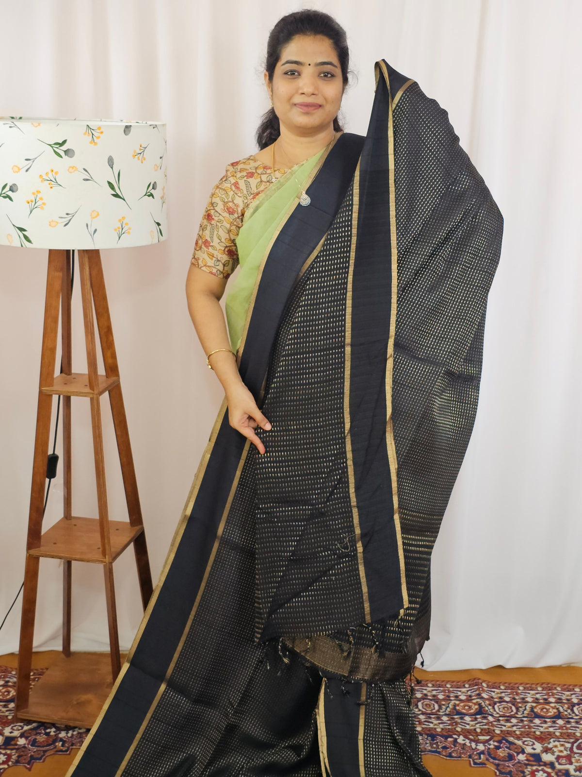 Soft Semi Tussar with Zari Weaving Saree - Black