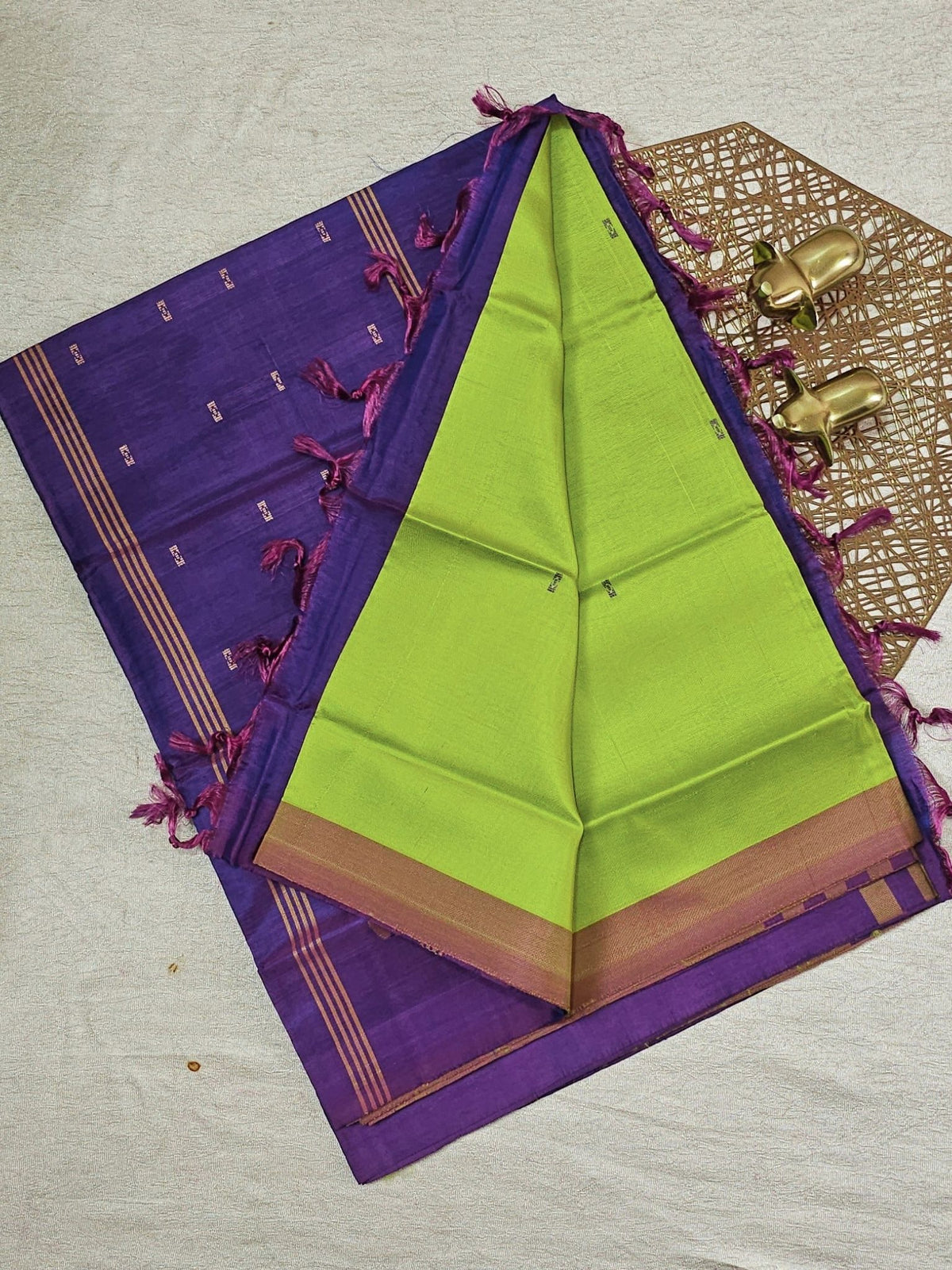 Green with Purple Chinnalampattu Saree with Blouse
