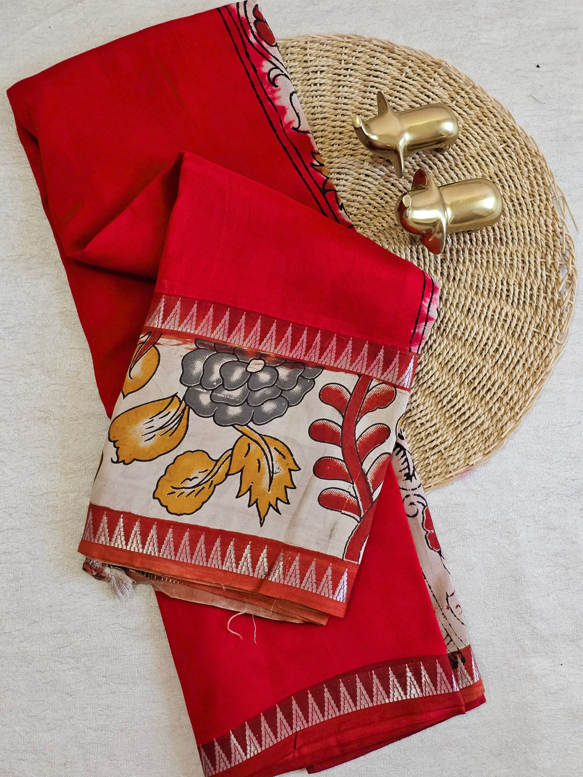 Chennuri Silk With Gap Border Kalamkari Sarees - Red