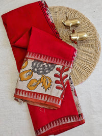 Chennuri Silk With Gap Border Kalamkari Sarees - Red