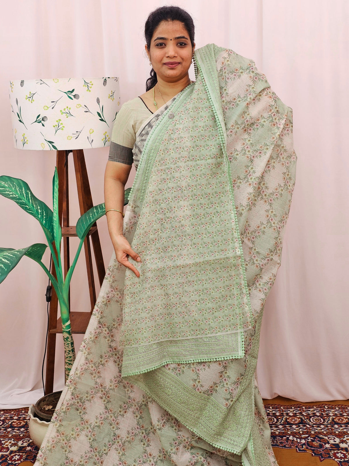 Premium Super Net Kota Saree - Pastel Green