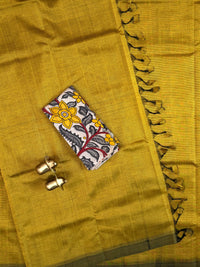 Handwoven Mangalagiri Plain Pattu Saree - Dual Shade Yellow with Black