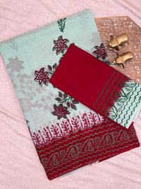 Pure Cotton with Hand Block Prints - Pista Green with Maroon