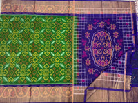 Green with Purple Pochampally Ikkat Silk Cotton (SICO Pattu)