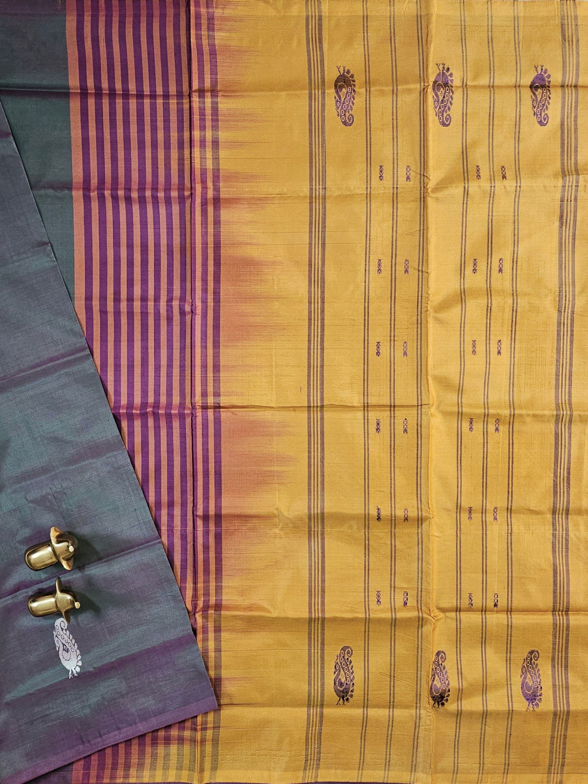 Chinnalampattu Saree - Dual Shade off Green and Pink with Musterd Yellow