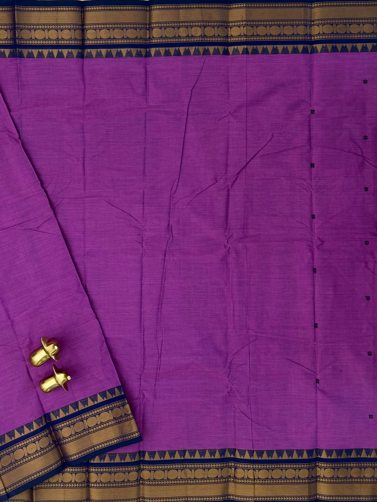 Chettinad Cotton Sarees - Purple  with Navy Blue