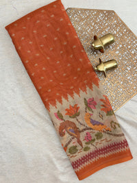 Linen Tissue with Digital Printed Sarees - Orange