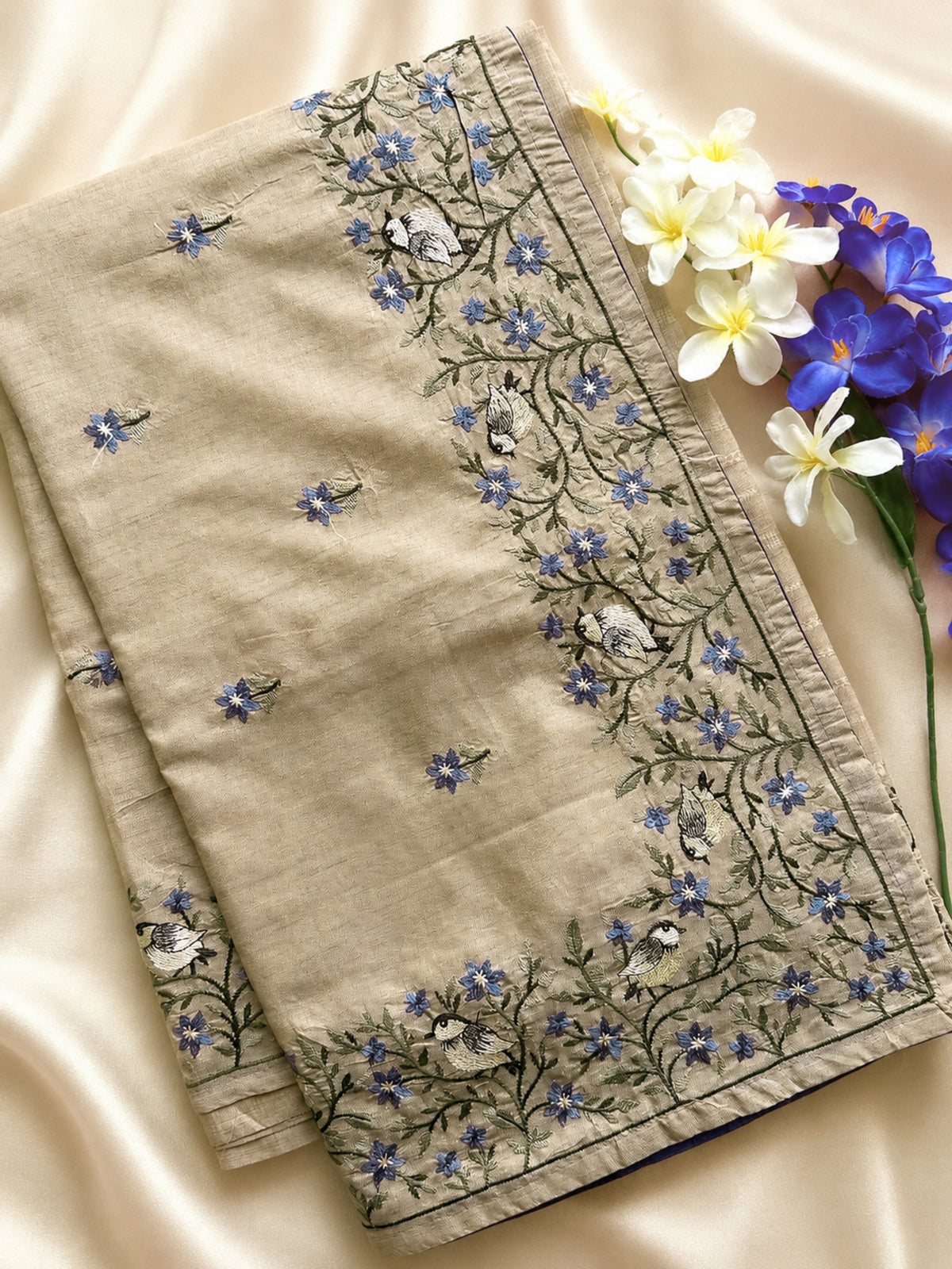 Premium Semi Tussar Zari Woven with Beautiful Emboridery Saree - Cream with