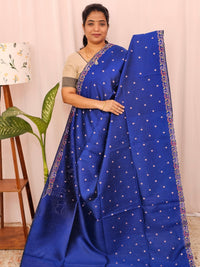 Semi Raw Silk with Emboridery - Royal Blue