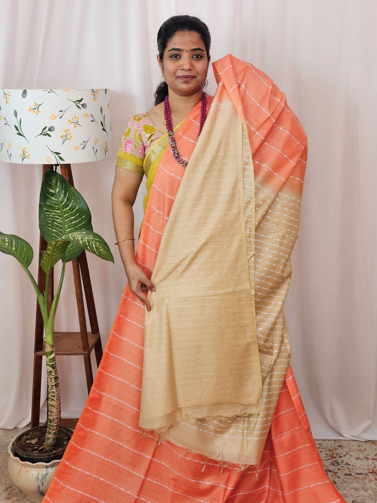 Bhagalpuri Fancy Sarees - Orange  with Cream