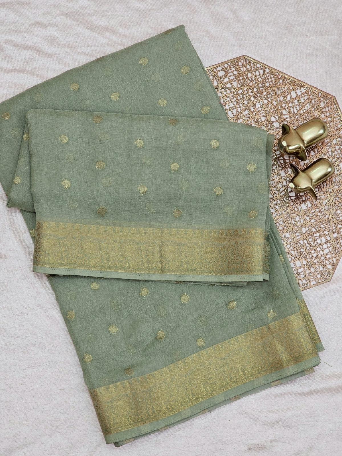 Georgette Saree -  Pista Green
