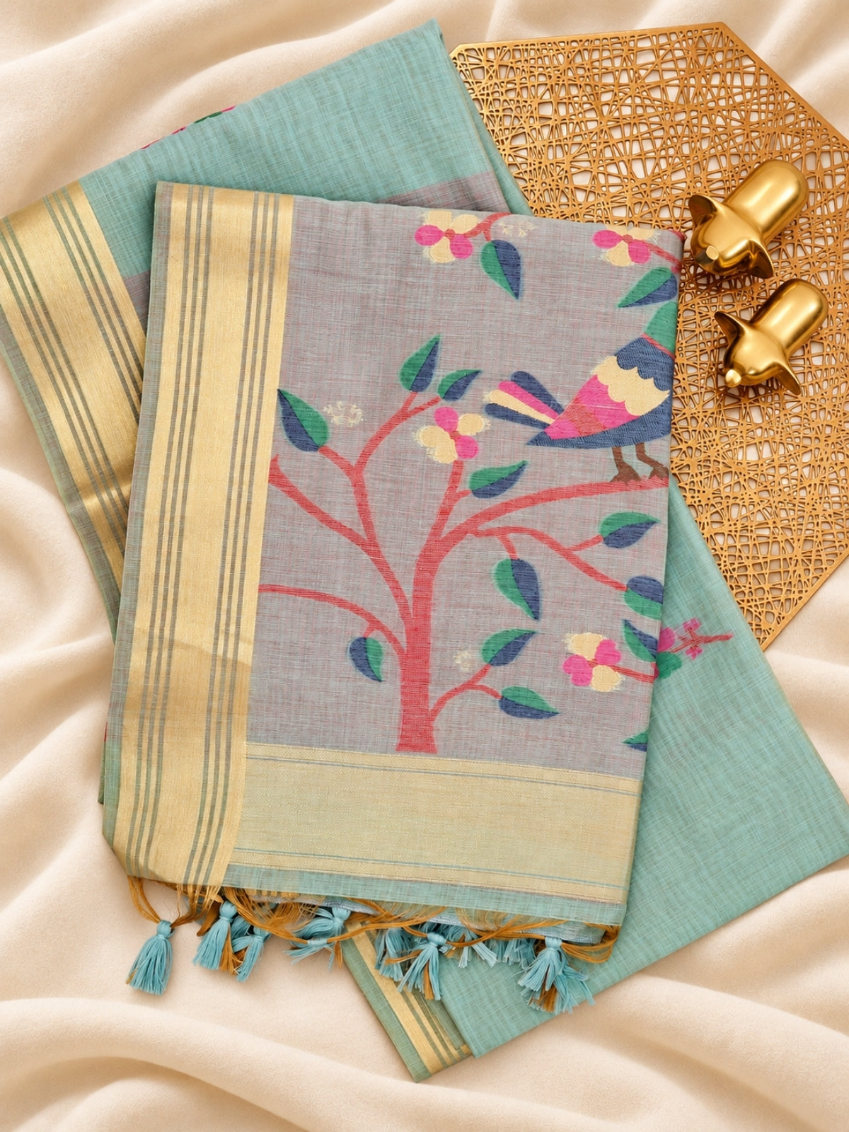Soft Cotton with Weaving Floral Pattern  - Blue