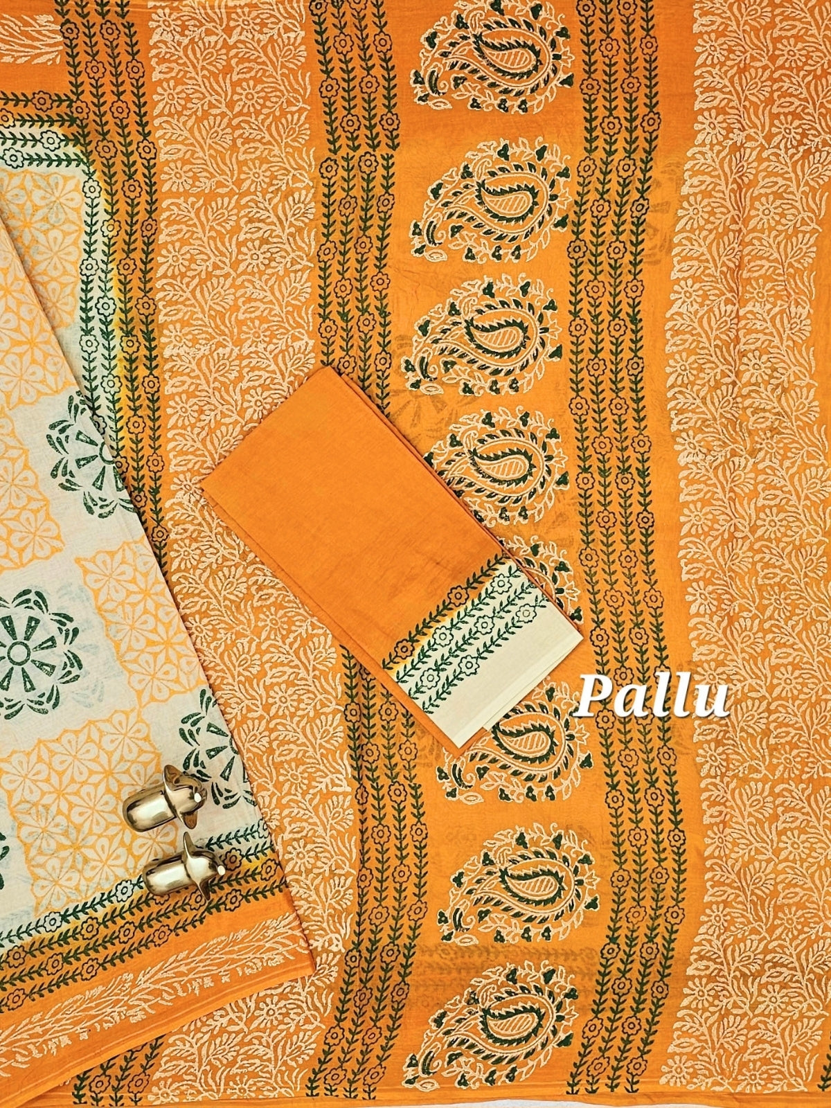 Pure Cotton with Hand Block Prints - Sandal with Orange