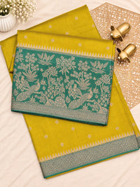 Jute Banarasi Silk Saree -  Green with Sea Green