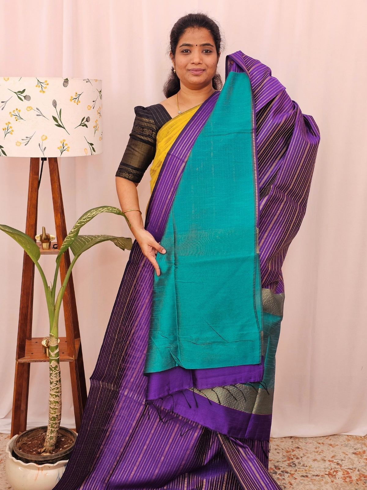 Semi Raw Silk - Purple with Blue