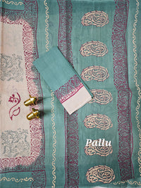 Pure Cotton with Hand Block Prints - Cream with Dark Sea Green