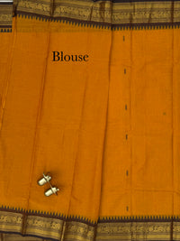 Chettinad Cotton Sarees - Mustard Yellow with Coffee Brown