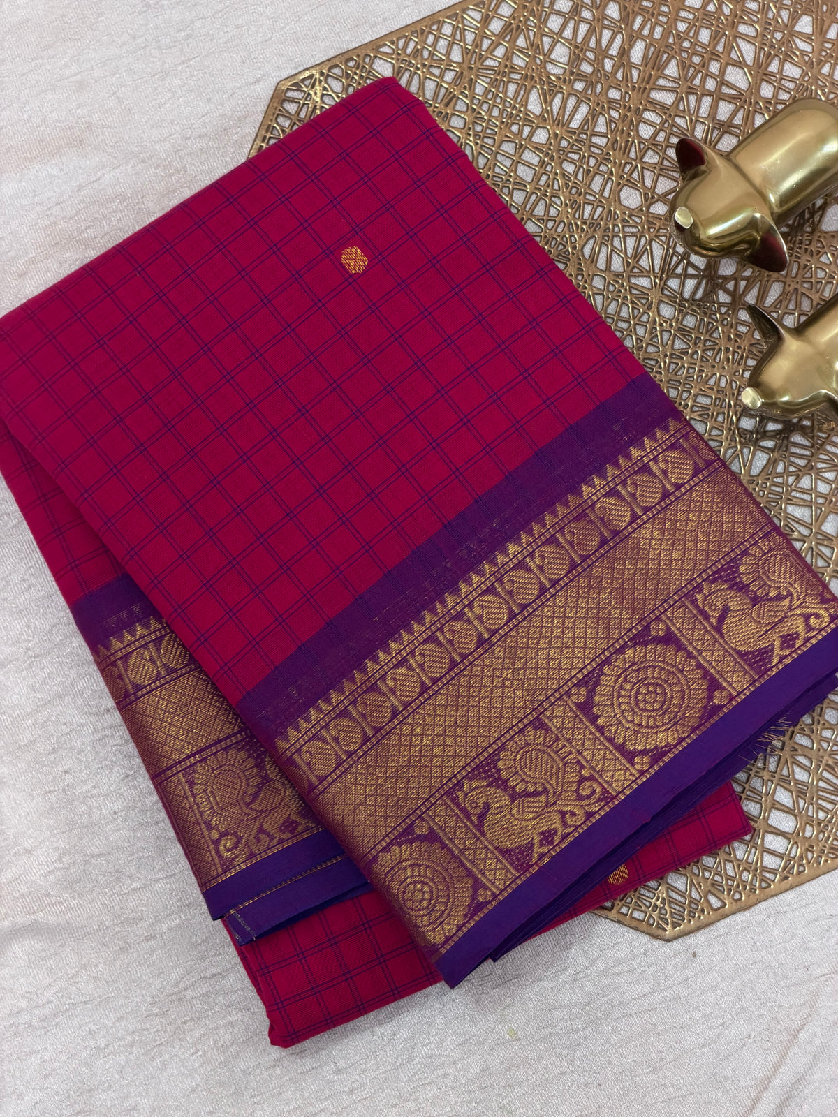 Chettinad Cotton Saree - Pink with Purple Checks