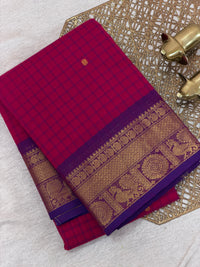 Chettinad Cotton Saree - Pink with Purple Checks