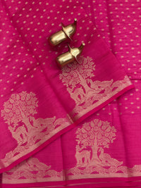 Tussar Silk Cotton Saree - Dark Pink