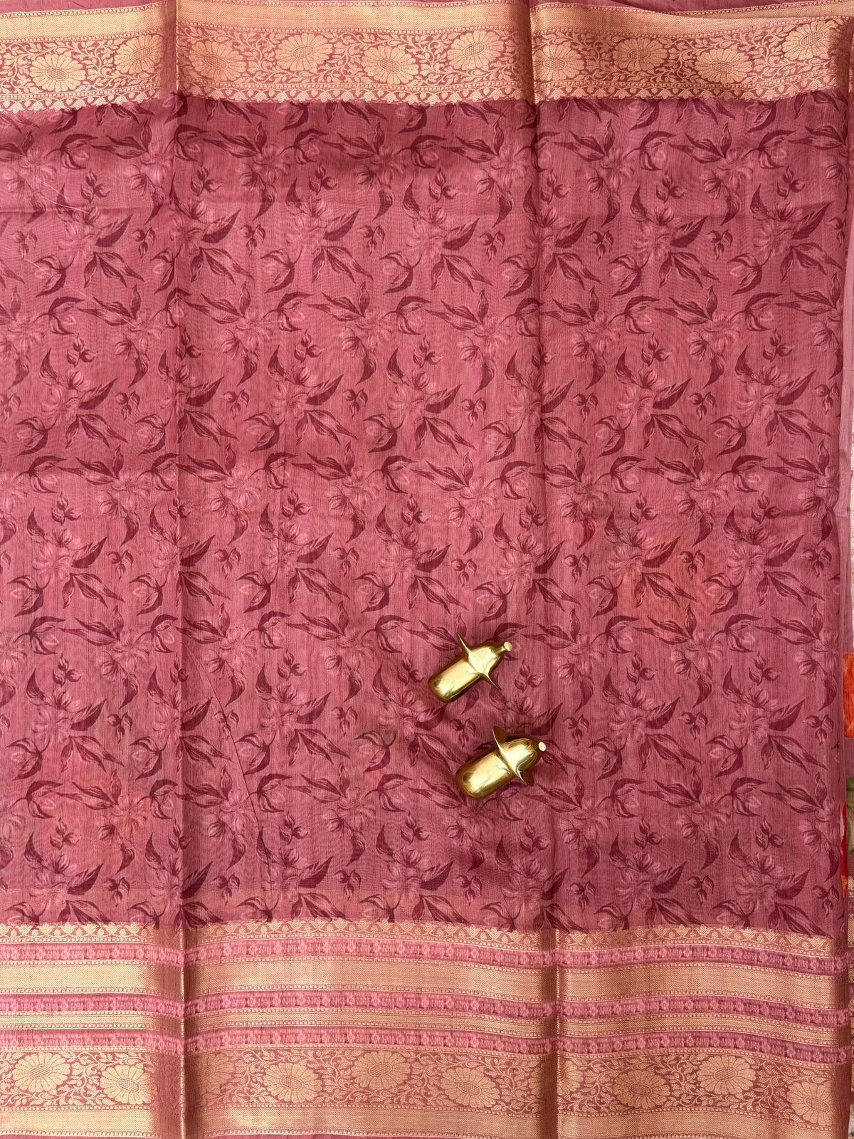Unique Semi Tussar with Zari Border and Digital Prints - Onion Pink