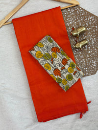 Handwoven Mangalagiri Plain Pattu Saree - Orange